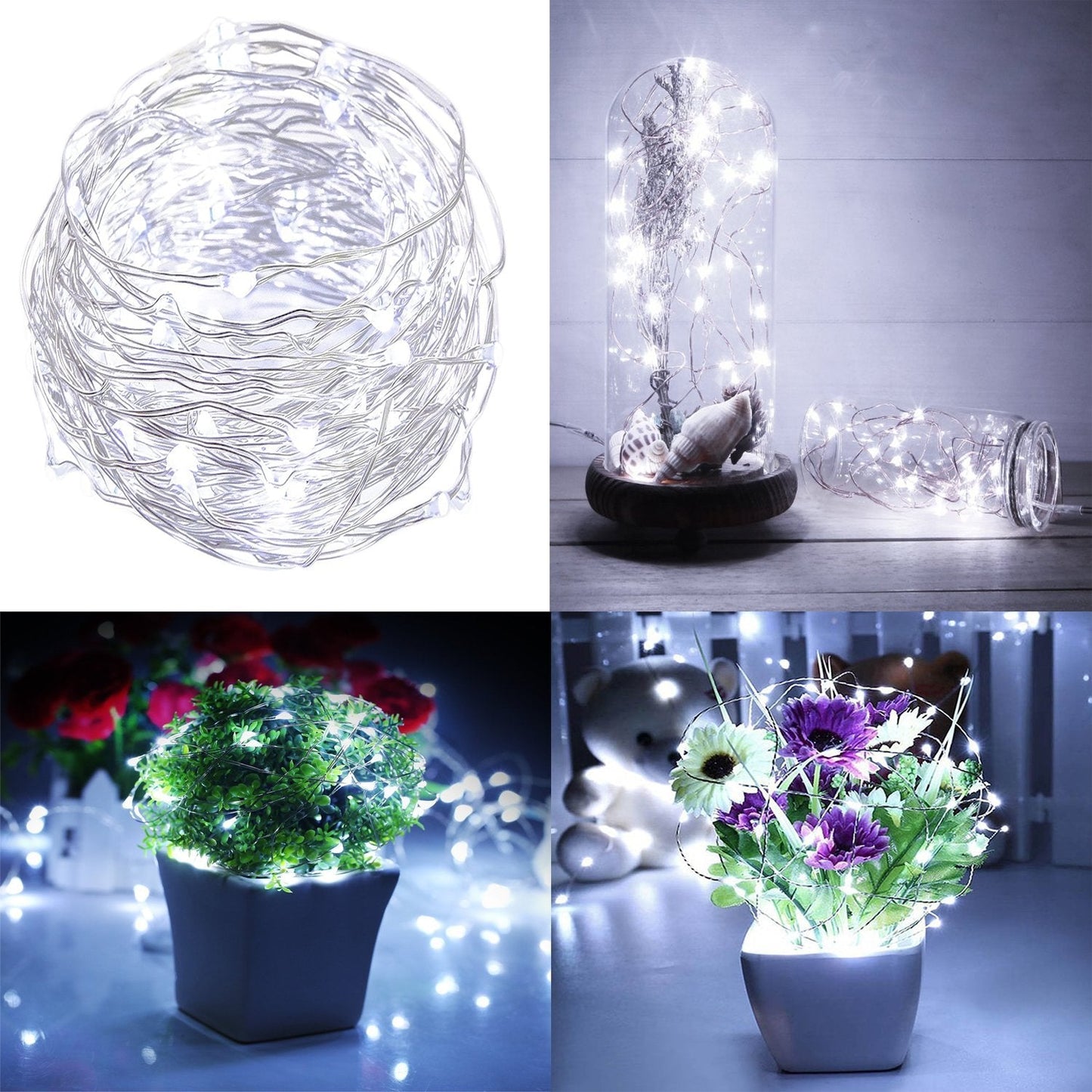 Bxroiu Fairy Lights - 50 Leds, 16Ft Silver Wire, 8 Modes, Remote Control, Battery Operated, Cool White For Bedroom & Party Decor