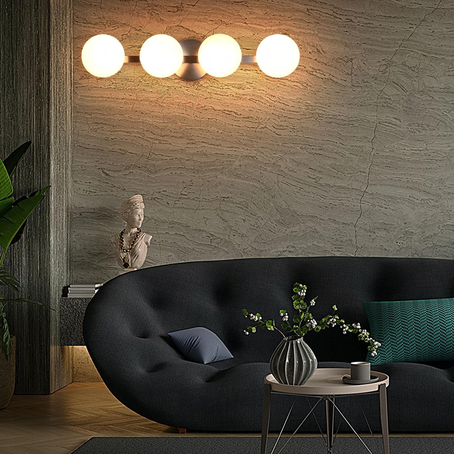 Hanaloa Bathroom Vanity Light Fixtures, Modern 4 Lights Globe Wall Sconce Lighting Brushed Nickel, Porch Wall Mount Light Fixture for Bathroom, Mirror Cabinets Hallway Stairs