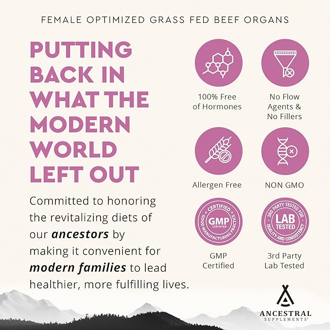 Beef Organ Supplement for Women – Supports Hormone Balance, Energy & Wellness – Grass Fed, Pasture Raised Superfood – Liver, Heart, Kidney, Bone Marrow – Collagen, CoQ10, B12 – Female Support Blend