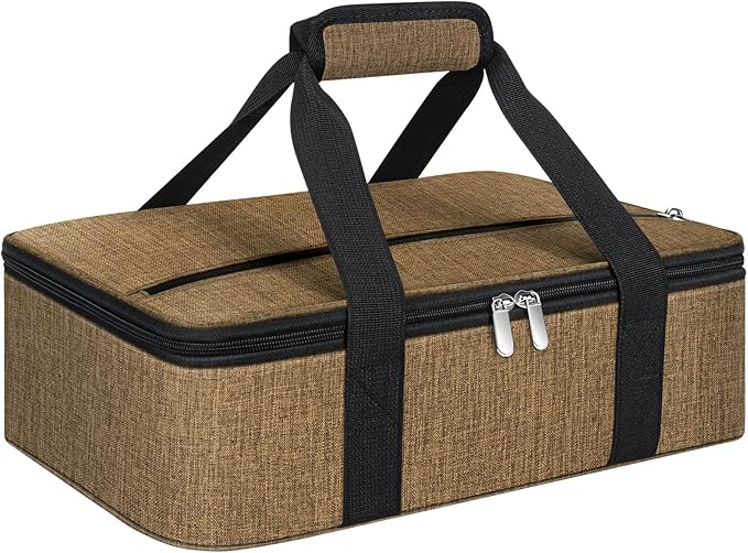 Insulated Casserole Carrier, Portable Casserole Carrier for Hot or Cold Food Lunch Tote Warmer or Cooler Bag, Lasagna Lunch Bag for Potluck Parties- Fits 9" x 13" Baking Dish-Coffee