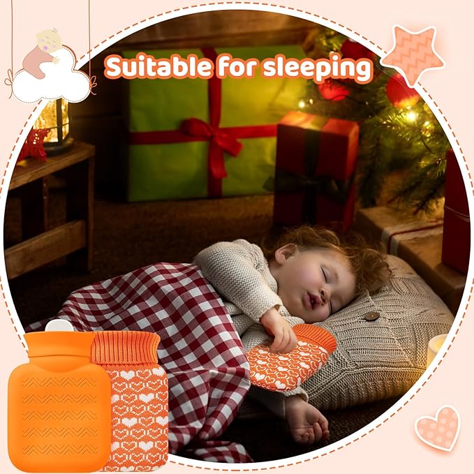 Amylove Mini Hot Water Bottle 320ml for Hot & Cold Compress with Cover Silicone Microwave Heating Small Water Bag for Travel Pain Relief Holiday Gifts(Orange)