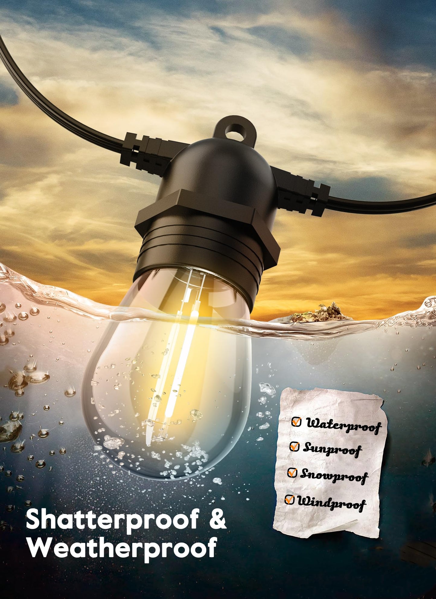 Minetom Led S14 Light Bulbs, 15 Pack, Shatterproof, 11W Equivalent, E26/E27 Base, Warm White, 2700K For Outdoor/Decorative