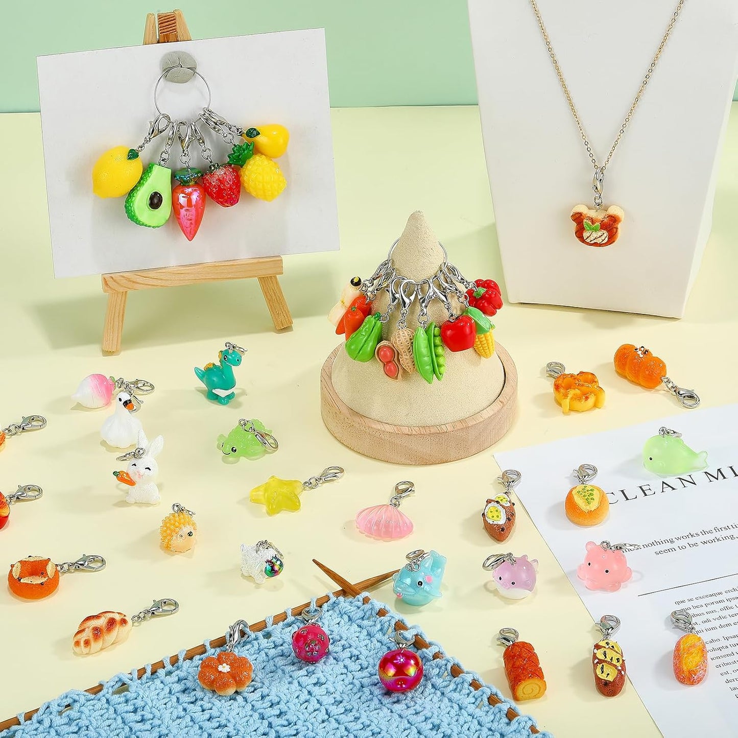 BEEFLYING 18Pcs Vegetable Stitch Marker Charms for Crocheting and Knitting, Resin Plant Crochet Knit Stitch Marker Pendant with Lobster Clasp for Sewing Quilting Handmade Jewelry