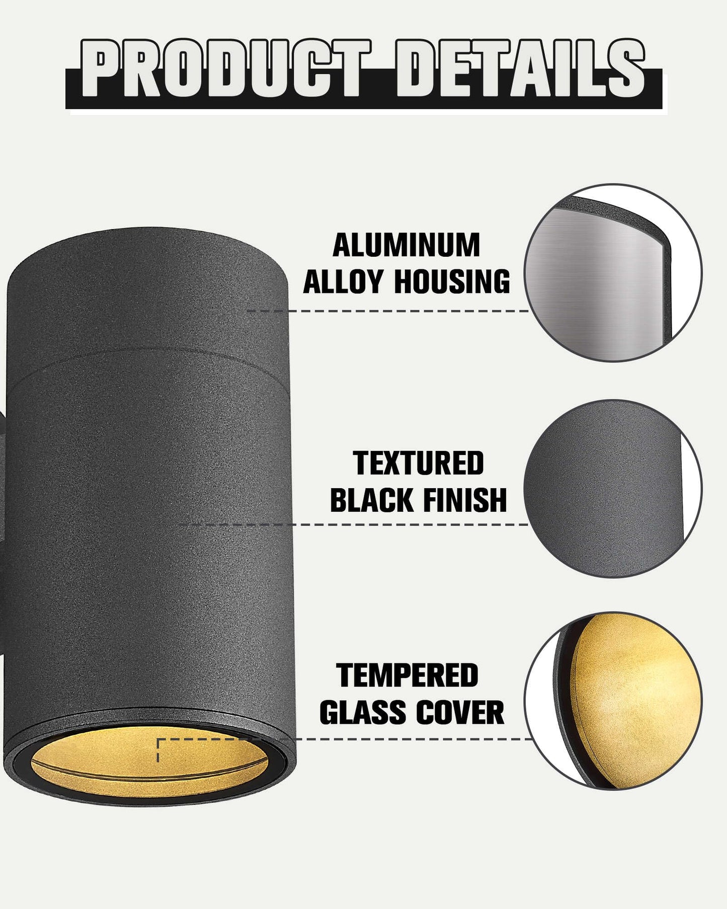Ken & Ricky Dusk to Dawn Wall Lights, Matte Black, Aluminum, 2 Pack, with Glass Cover, Model KR3378-W-2PK-B
