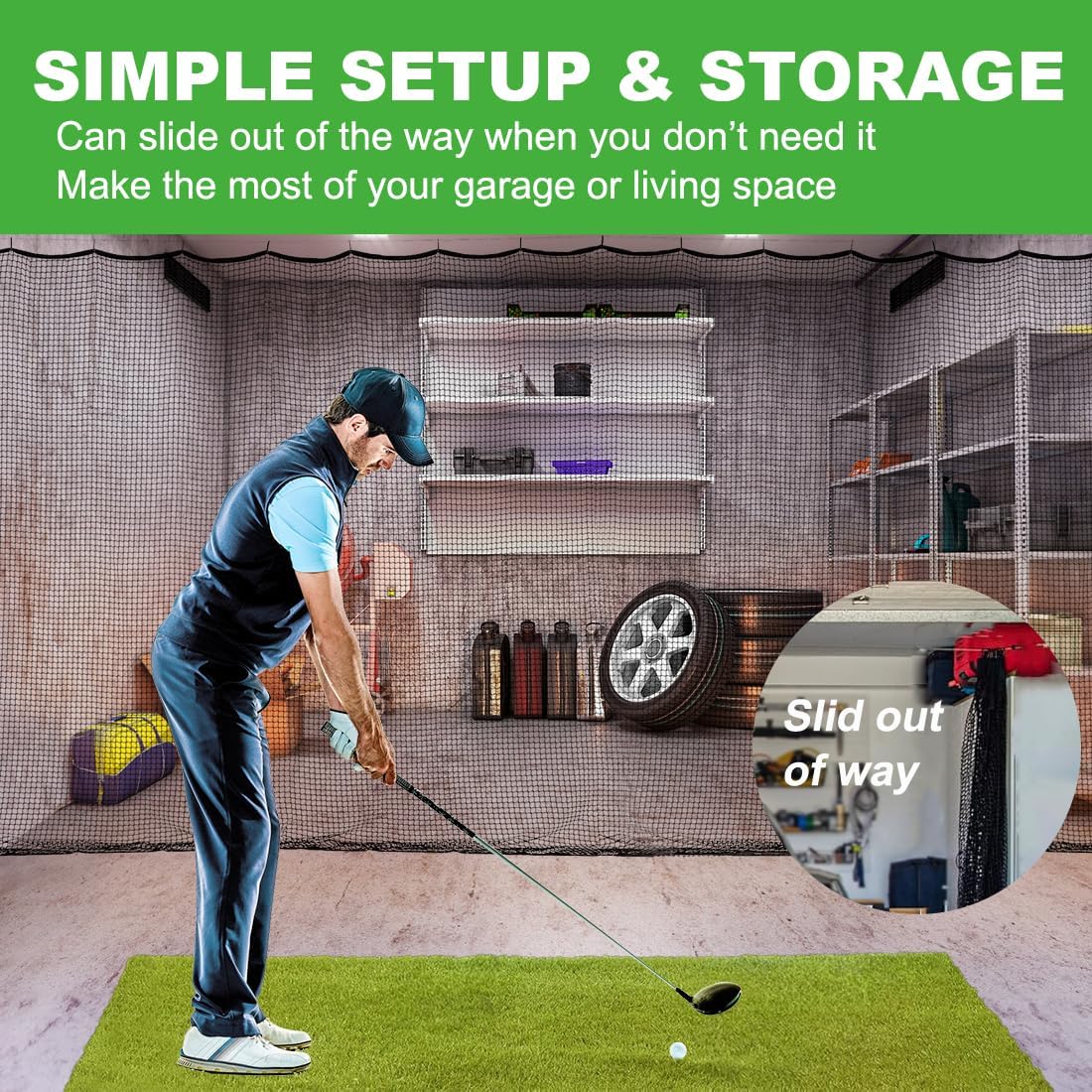 Golf Practice Net, 12X12ft /12X15ft/12X20ft Golf Hitting Hanging Kit, Sports Practice Barrier Net for Backyard and Garage, Indoor/Outdoor DIY Sports Netting for Baseball, Hockey, Soccer