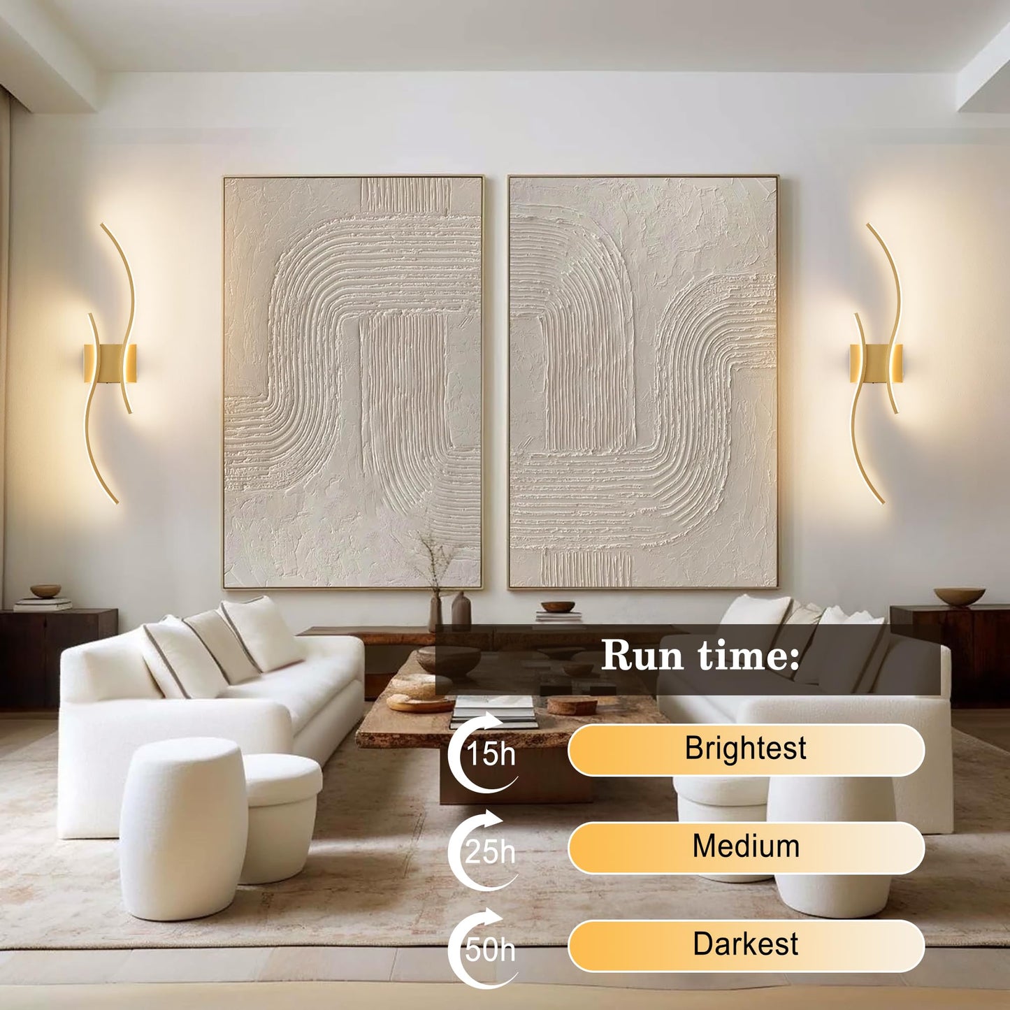 KARTOOSH LED Wall Sconces Set of Two, Remote Control, Dimmable, 31.5 Inch, Gold, Model ZM319BGD80