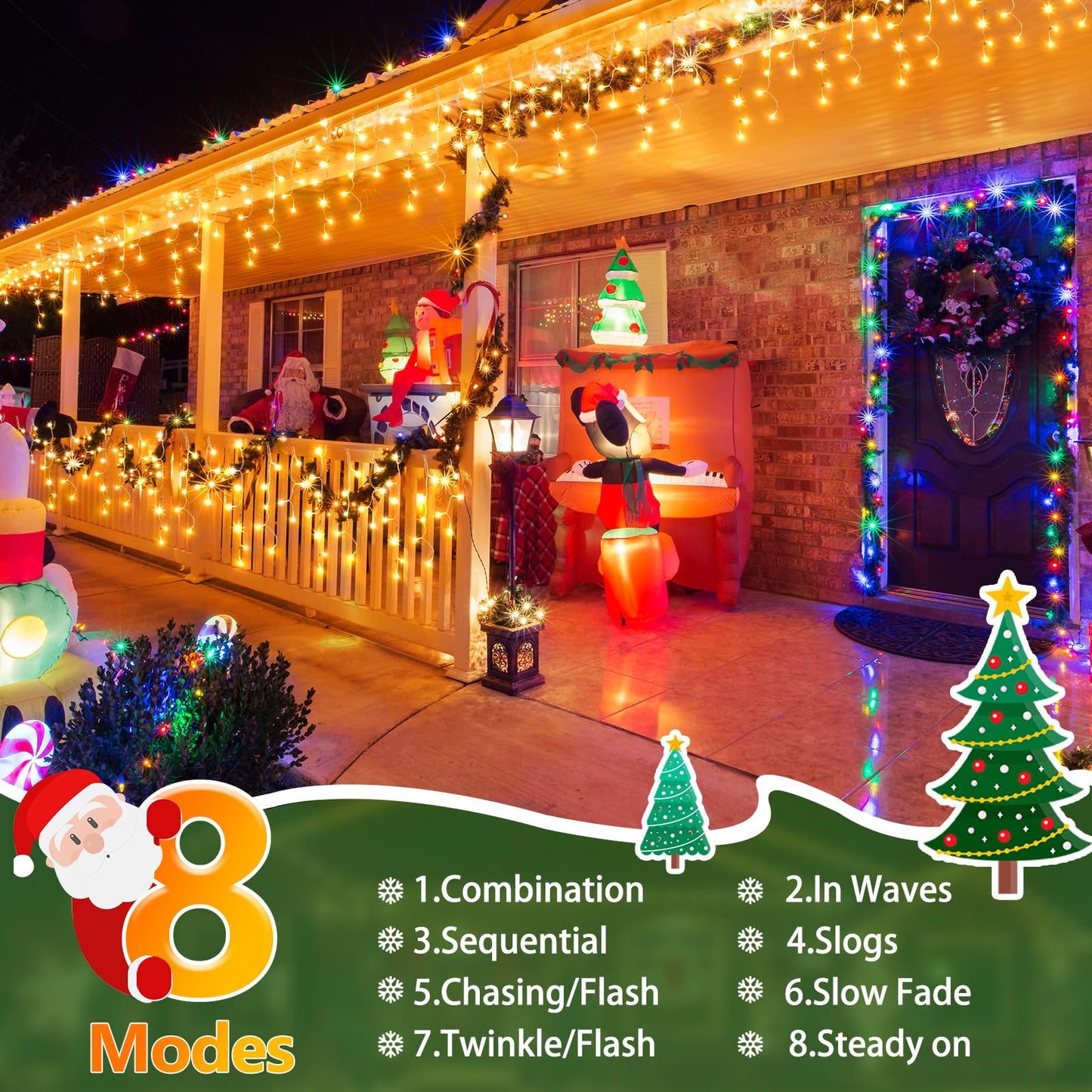 SAUIRS 164FT 1600 LED Christmas Lights, Warm White, Waterproof, 8 Modes, Curtain String Lights for Indoor/Outdoor Decorations