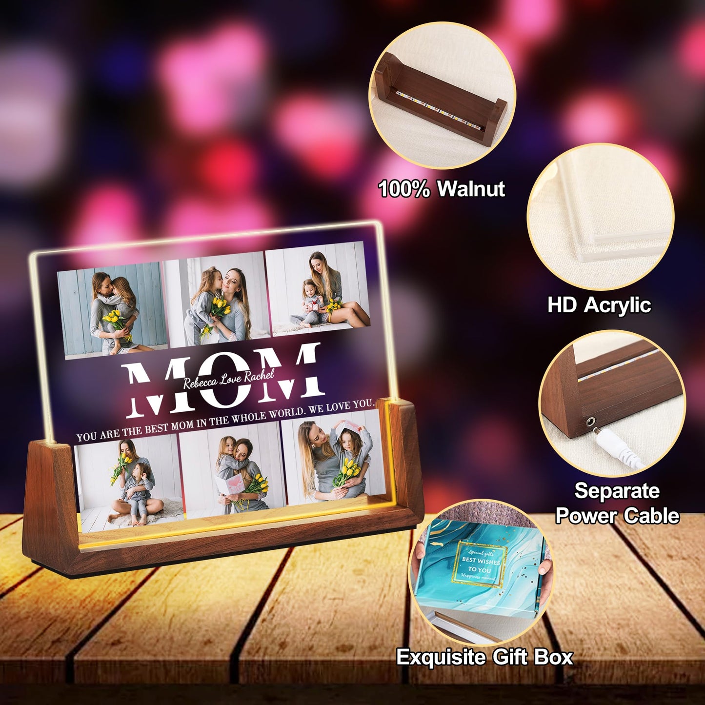 Maiwell Personalized Mothers Day Unique Gifts For Mom Grandma Wife  Custom Best Mom Gifts From Daughter Son Husband  Customized Picture Frame Night Light With Photo Text For Christmas Birthday Gift