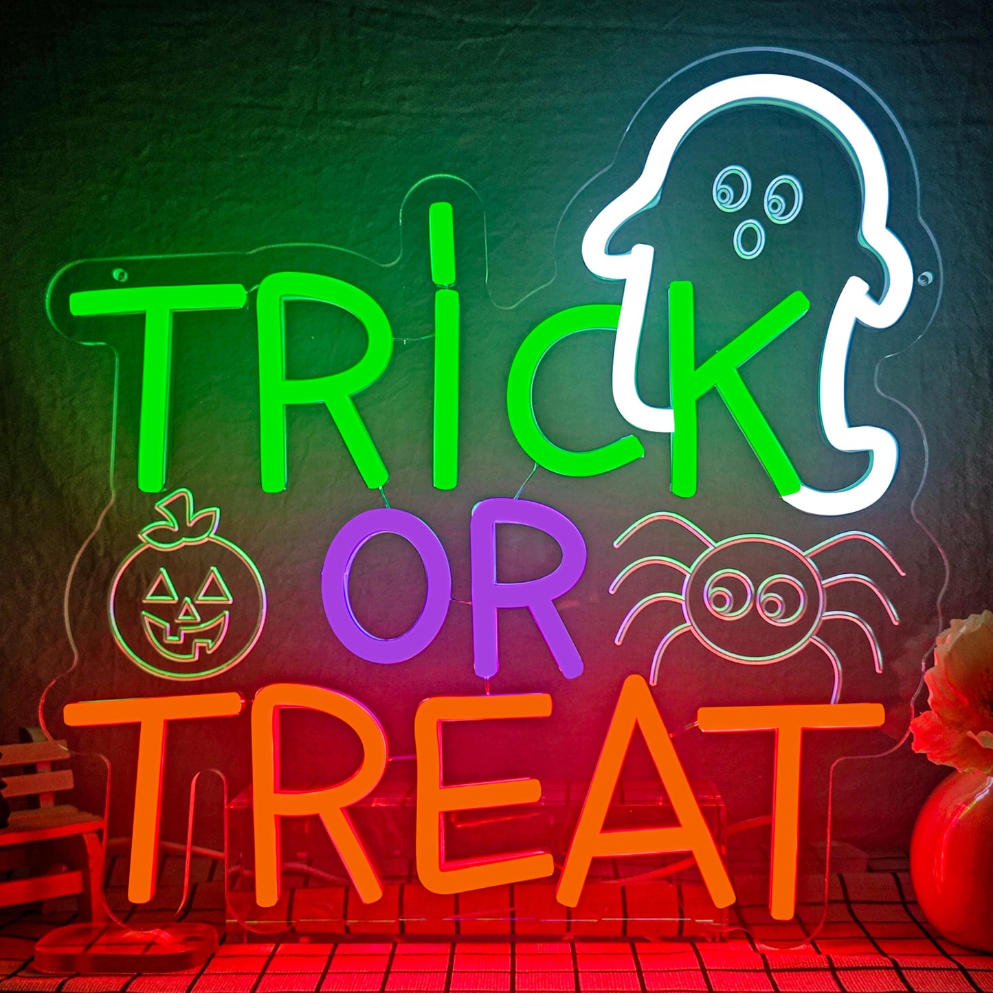 Halloween Neon Sign Trick Or Treat Neon Sign For Wall Decor Dimmable Halloween Neon Signs For Home Bar Halloween Decorations Party Decor Home Bar
