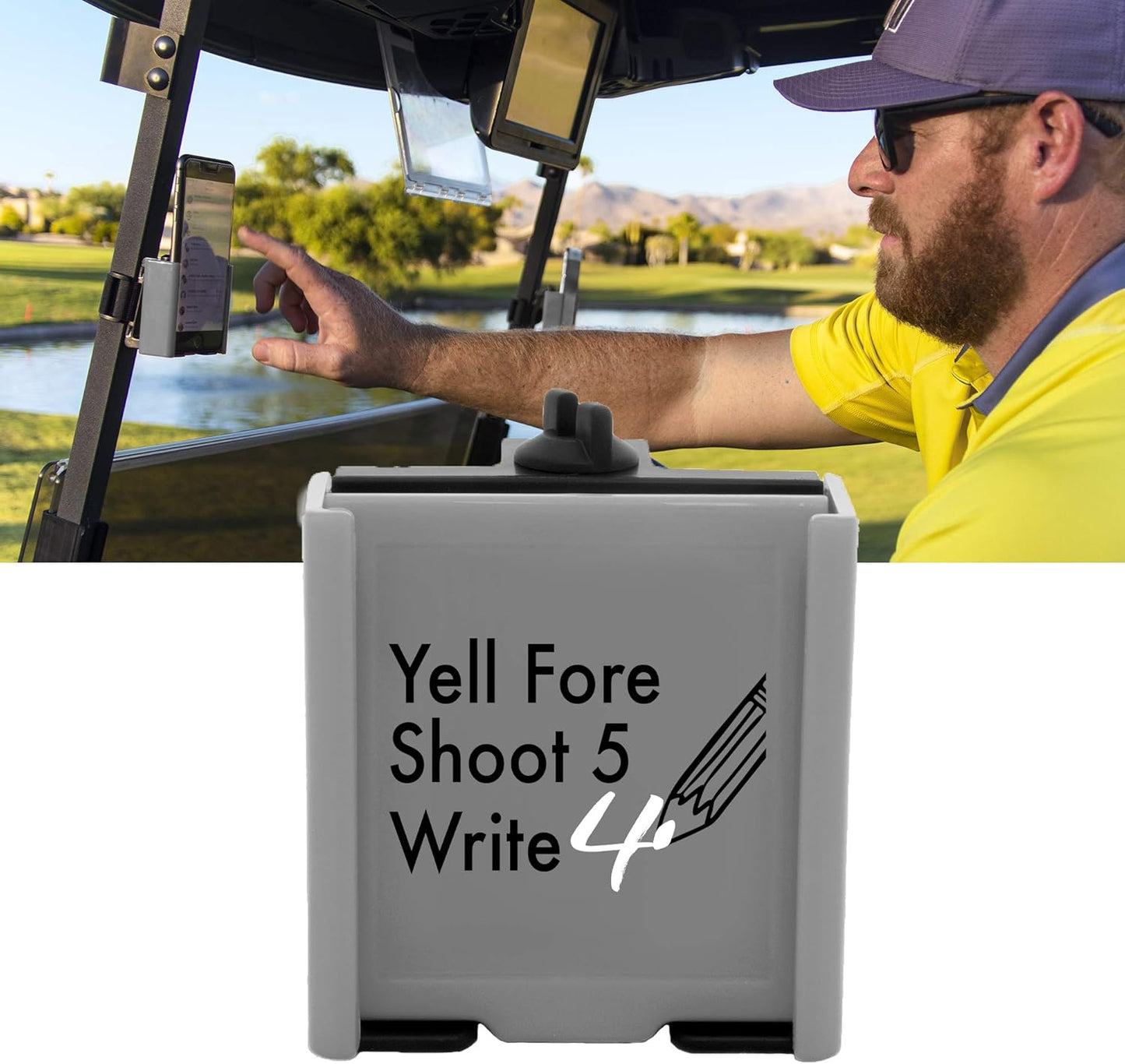 DESERT FOX GOLF Phone Caddy – Funny Quotes Golf Cart Phone Holder with Secure Strap for Hands-Free GPS & Golf Apps – Gifts for Men & Women