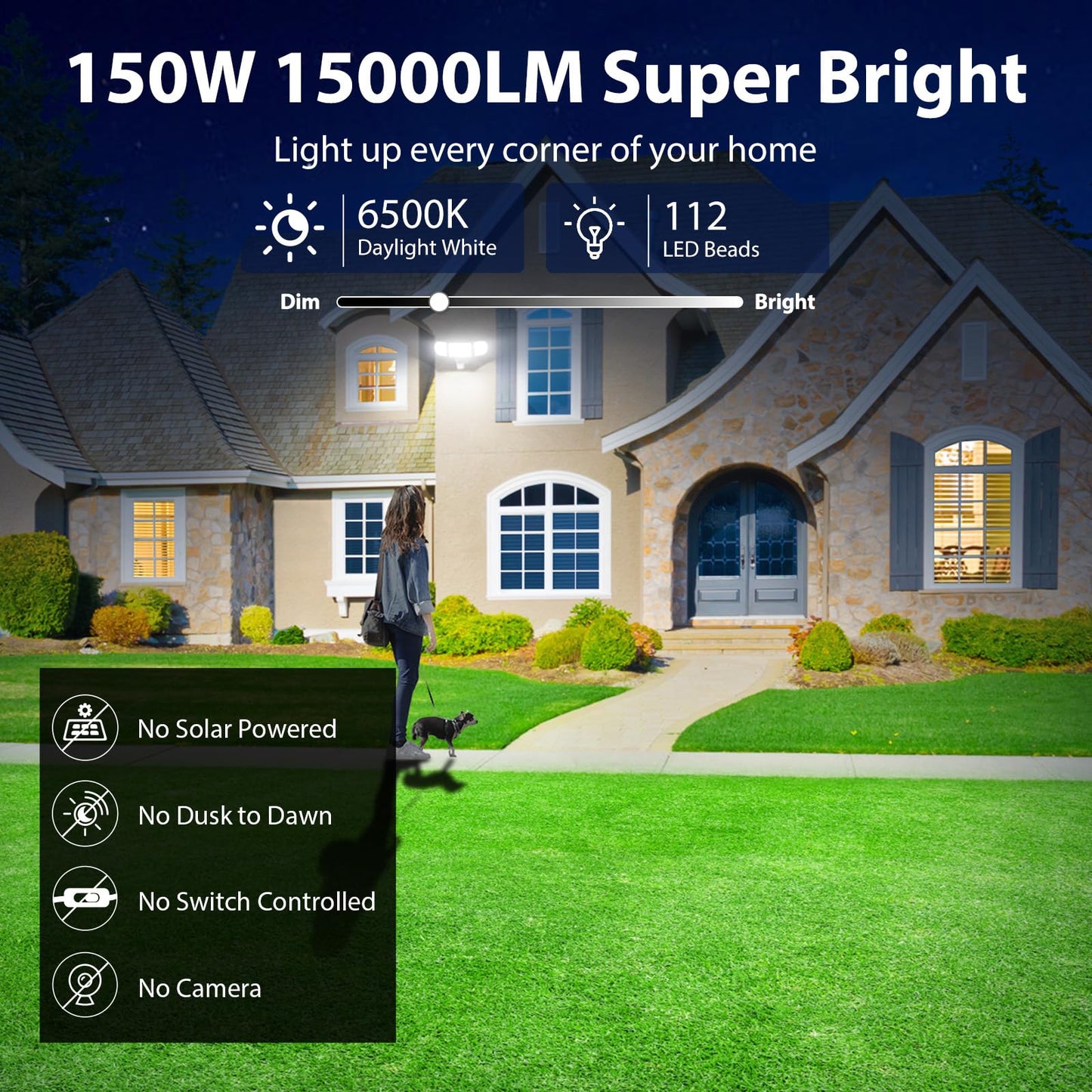 Imaihom 150W Motion Sensor Outdoor Lights  15000Lm Led Security Lights Motion Sensor Light Outdoor  3 Adjustable Heads Led Flood Light  Group Remote Control  3 Mode Ip65 Floodlight For Yard(White)