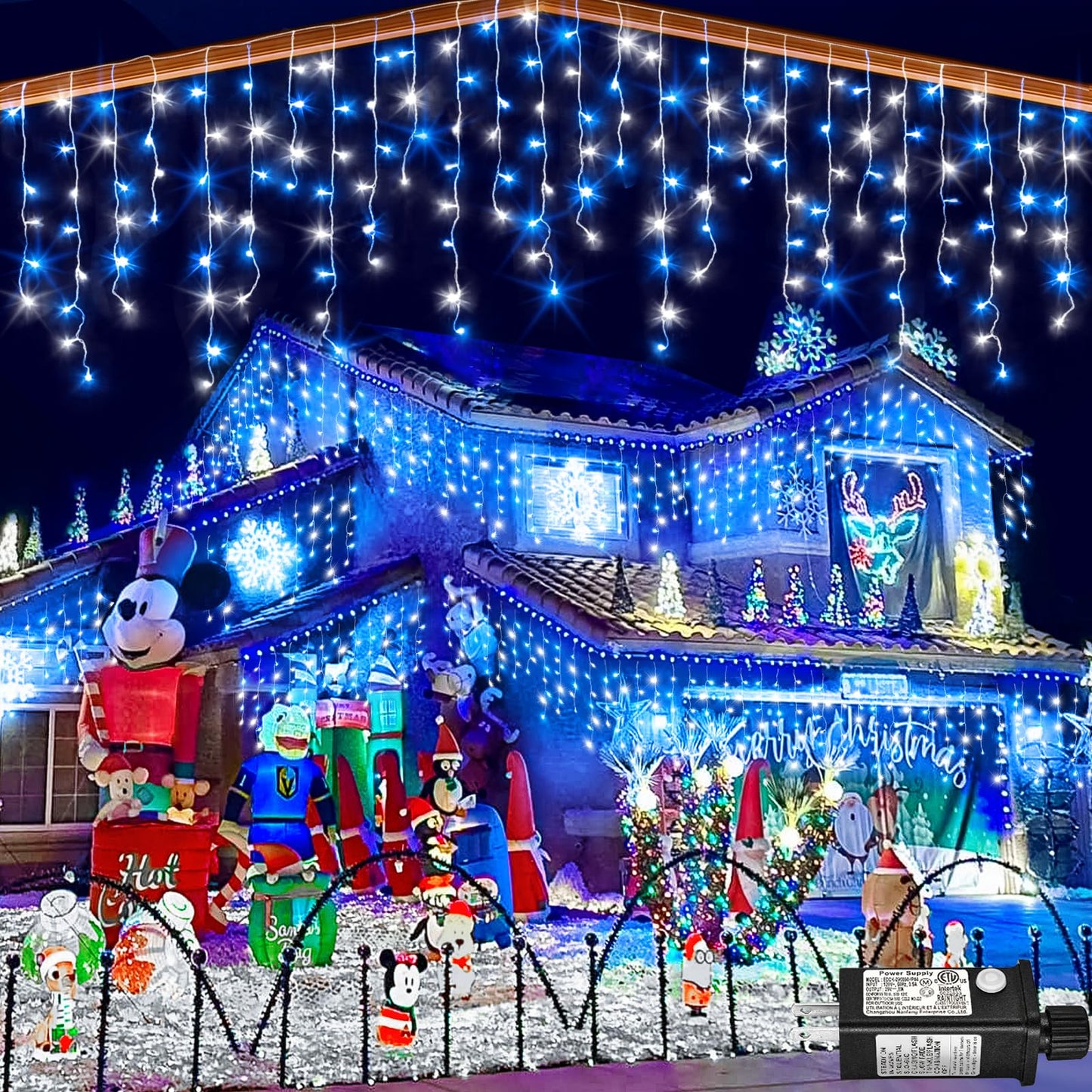 132Ft Icicle Lights For Outside  Blue And White Christmas Lights Outdoor Indoor  1280 Led Twinkle String Light With 240 Drops Curtain Light For Thanksgiving Room Home Wall Bedroom Window Decoration