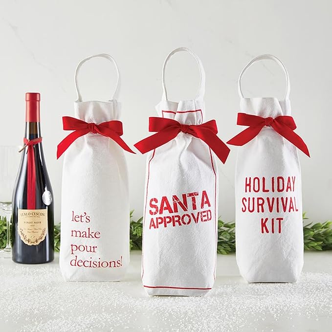 Santa Barbara Design Studio Canvas Wine Bag With Handle Face-to-Face Designs Reusable Gift Tote, 3.5" W x 11" H, Let's Make Pour Decisions
