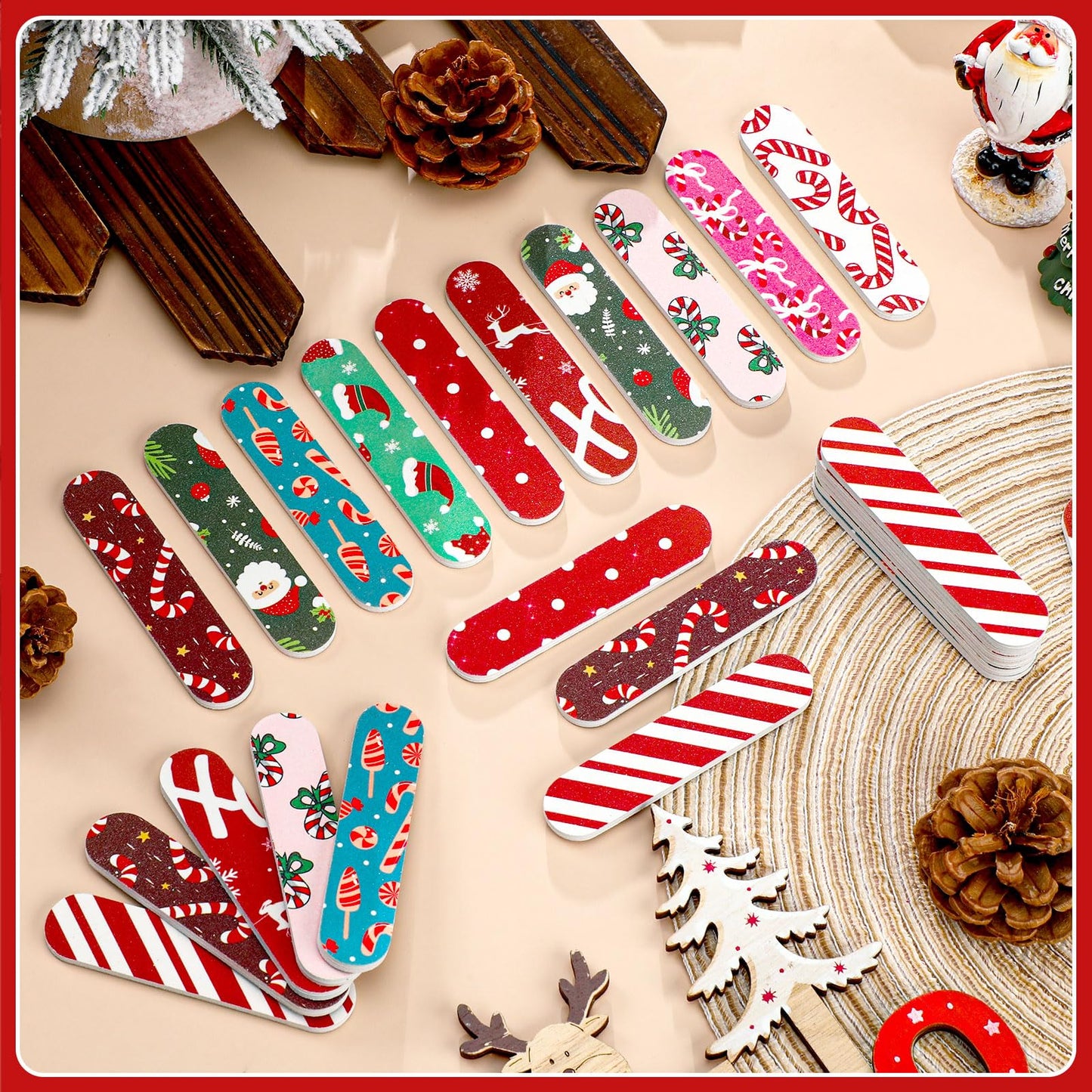Lanties 50 Pcs Christmas Mini Nail File Gifts Bulk for Women Candy Cane Double Sided Emery Boards Small Xmas Party Favors Thank