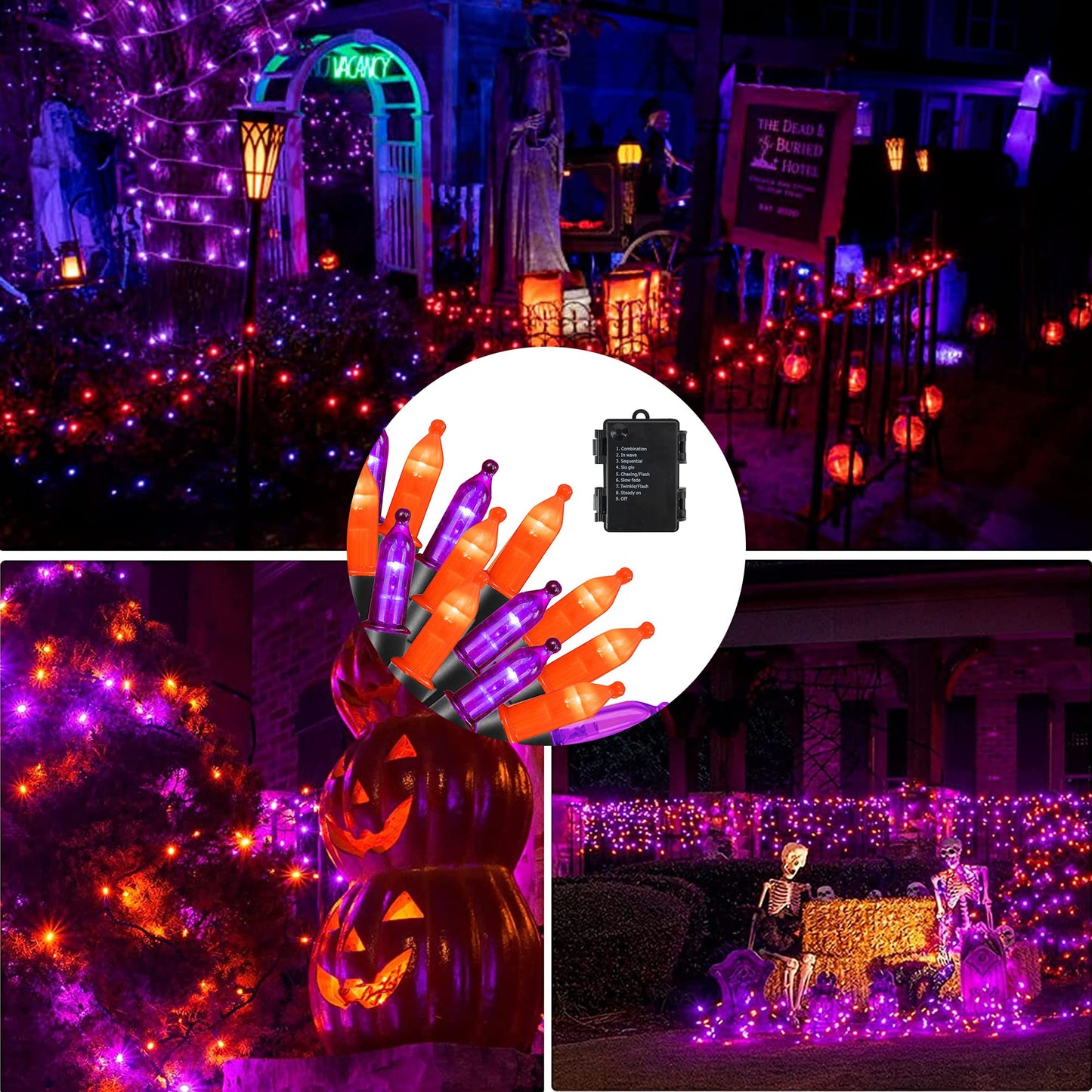 Dazzle Bright 50 Led Battery Operated Christmas Lights, 16Ft Waterproof Mini String Lights In Purple And Orange For Indoor/Outdoor Decor
