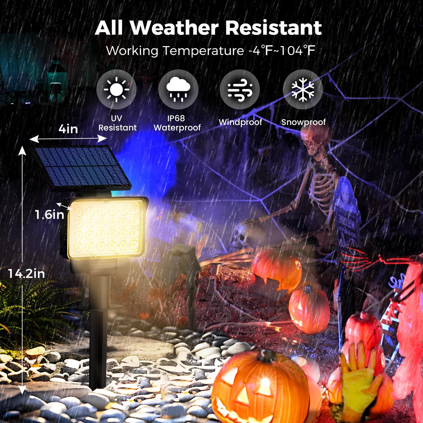 AUDERWIN Solar Spot Lights - Waterproof Landscape Accent Uplighting, Warm White, 4 Pack, Model 9154