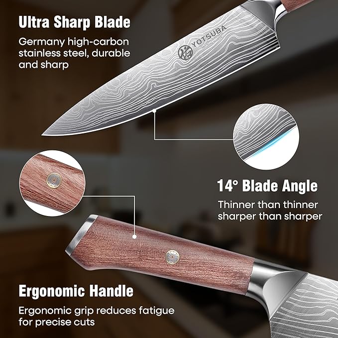 YOTSUBA 5PCS Kitchen Knives Set,Kitchen Knife Set,German High Carbon Stainless Steel Ultra Chef Knife Sets with Ergonomic Handle for Chopping Vegetable and Cooking