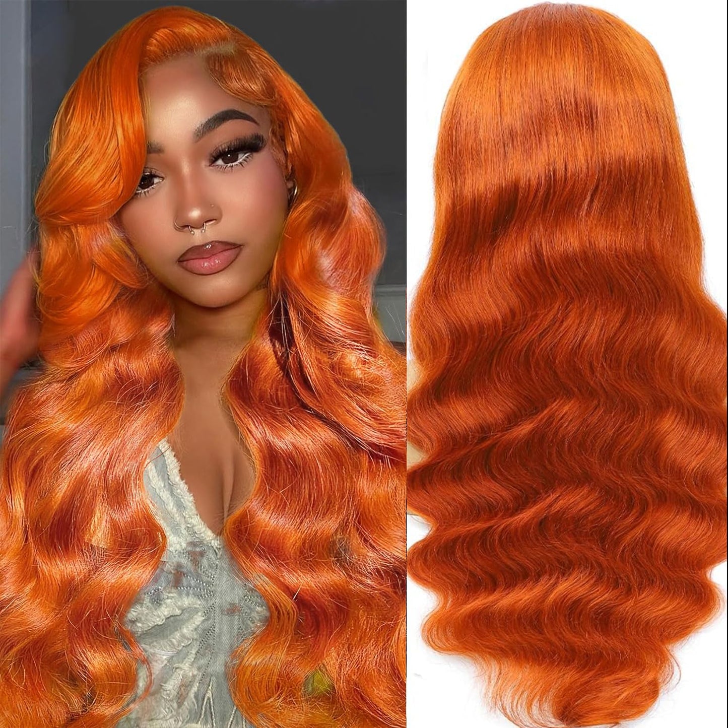 Shciyair 32 Inch Ginger Wig Human Hair 13x4 Body Wave Lace Front Wigs Human Hair Pre Plucked 200 Density Orange Color HD Lace Fr