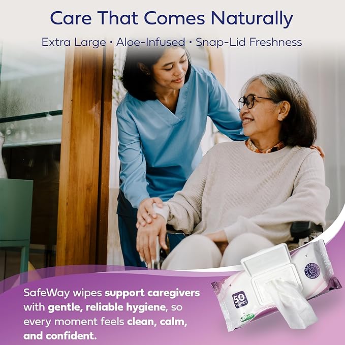 SAFEWAY USA Adult Wipes Disposable — Multi-Purpose & Alcohol-Free, Preferred by Caregivers for Seniors & Incontinence Solution, Aloe-Infused, Ideal for Sensitive Skin — Extra Large, 12 Pack 600 pcs.
