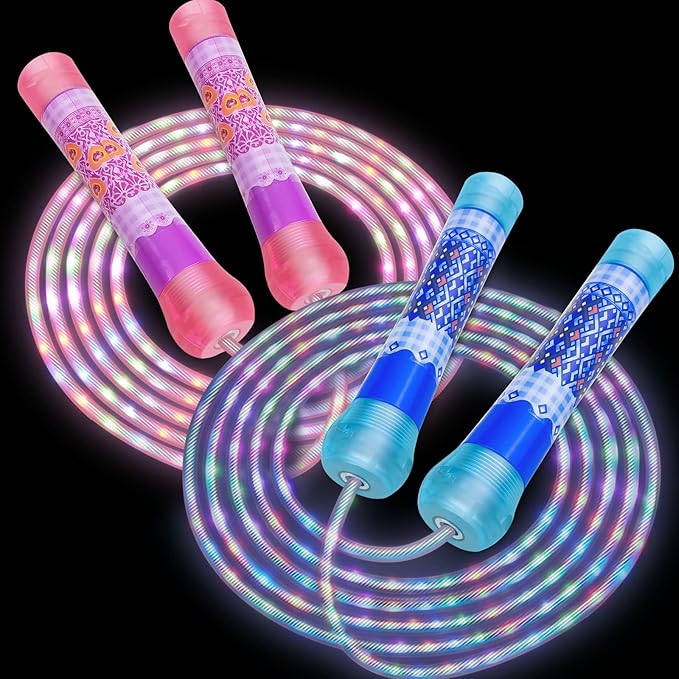 2 Pack LED Jump Rope for Kids Colorful Skipping Rope Light Up Ropes for Girls Boys Fitness Exercise & Lights Dancing & Nig...