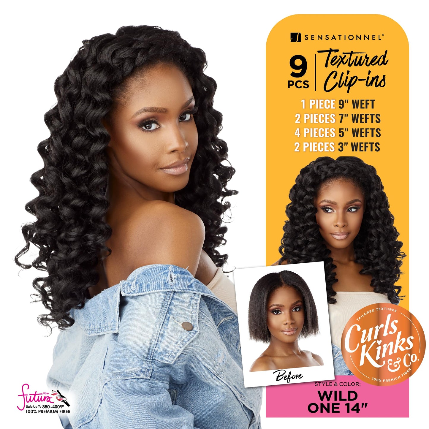 Sensationnel Curls kinksandco clip in - wide one 14 inch easy to use clips for natural 3c to 4c hair textures (1 JETBLACK)