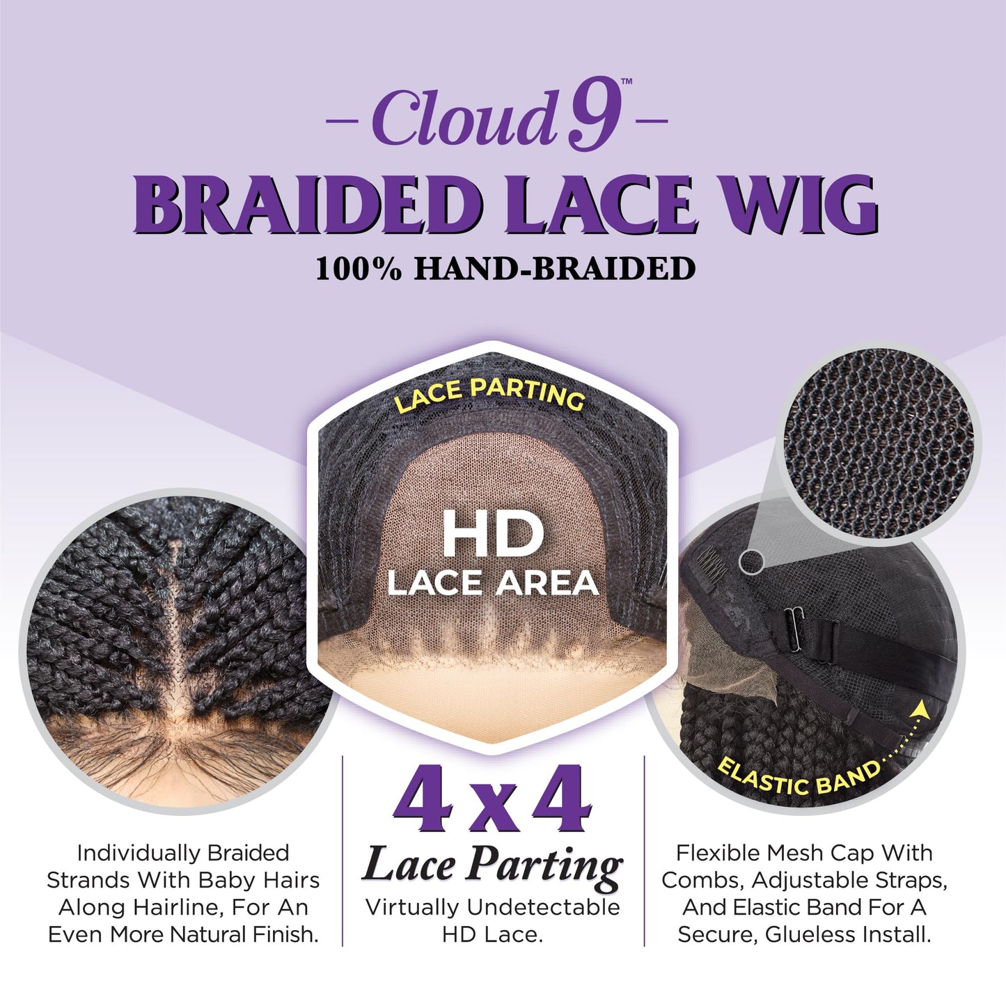 Sensationnel Cloud9 4X4 Braided Wig - Boho Box Braid 30 Inch Hand Tied Swiss Lace Braided Wig With Large Parting Area (T1B/30)