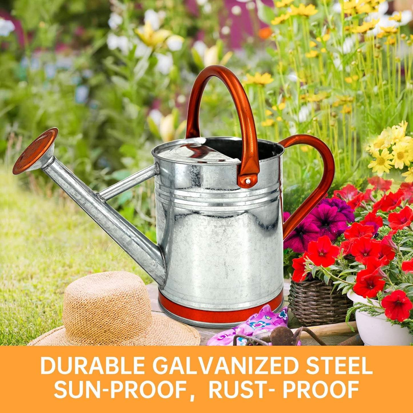 Metal Watering Can for Outdoor Plants, Galvanized Steel Watering Can with Removable spout, 1 Gallon,Perfect Home & Garden Décor Retro Zinc Hue