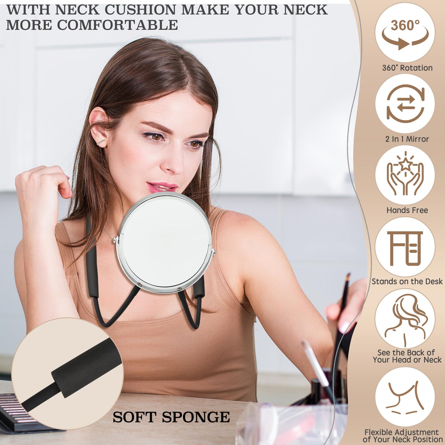 XWZMR Double Sided Mirror to See Back of Head,Big Size 360self Haircut Hands Free Adjustable Mirror,Standard Viewing and 5X Magn