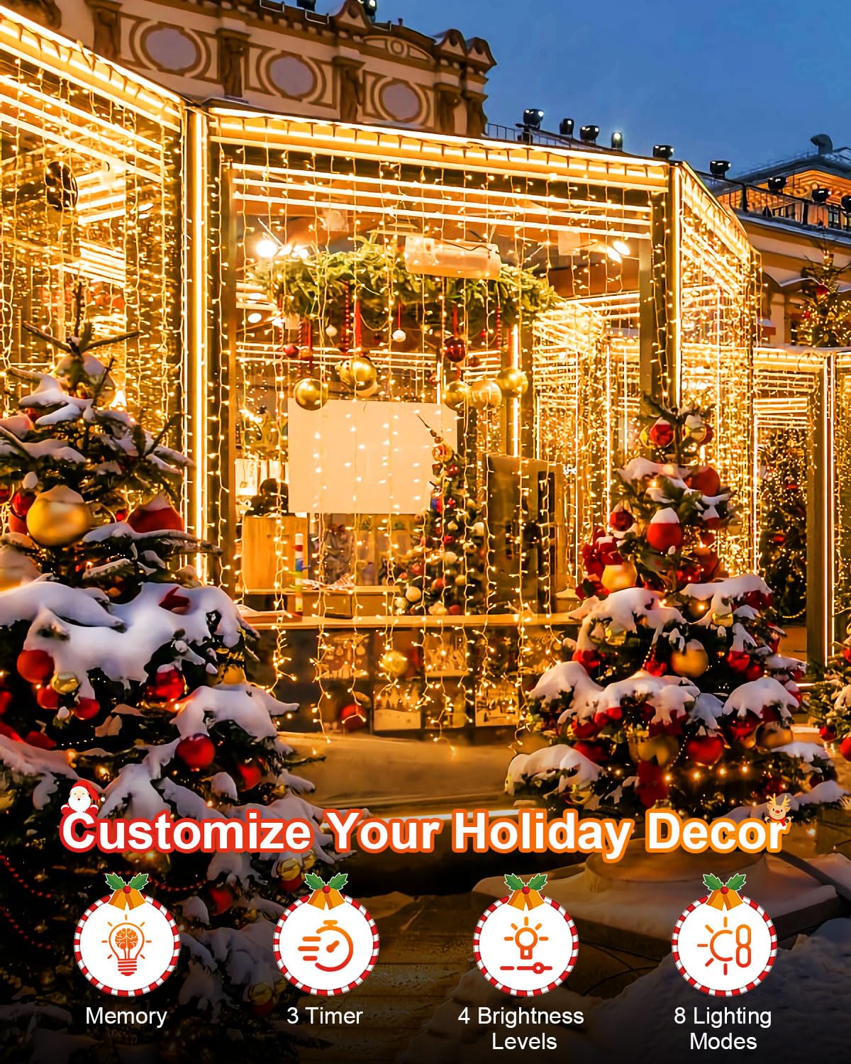 Jixxulvu 552Ft 1400Led Warm White Christmas Lights Outdoor  Extra Long Outdoor String Lights Waterproof  Timer & Memory  8 Modes Dimmable Plug In Fairy For Outside Tree Wedding Patry