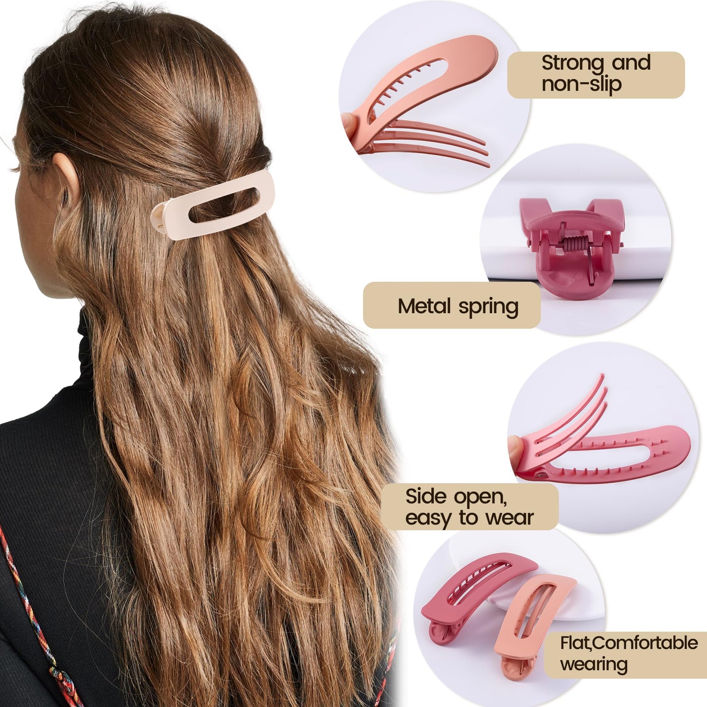 Cptots 8 Pcs Large Lay Flat Claw Clips for Women French Side Slide Barrettes for Thin Fine Hair Rectangle Alligator Hair Accesso