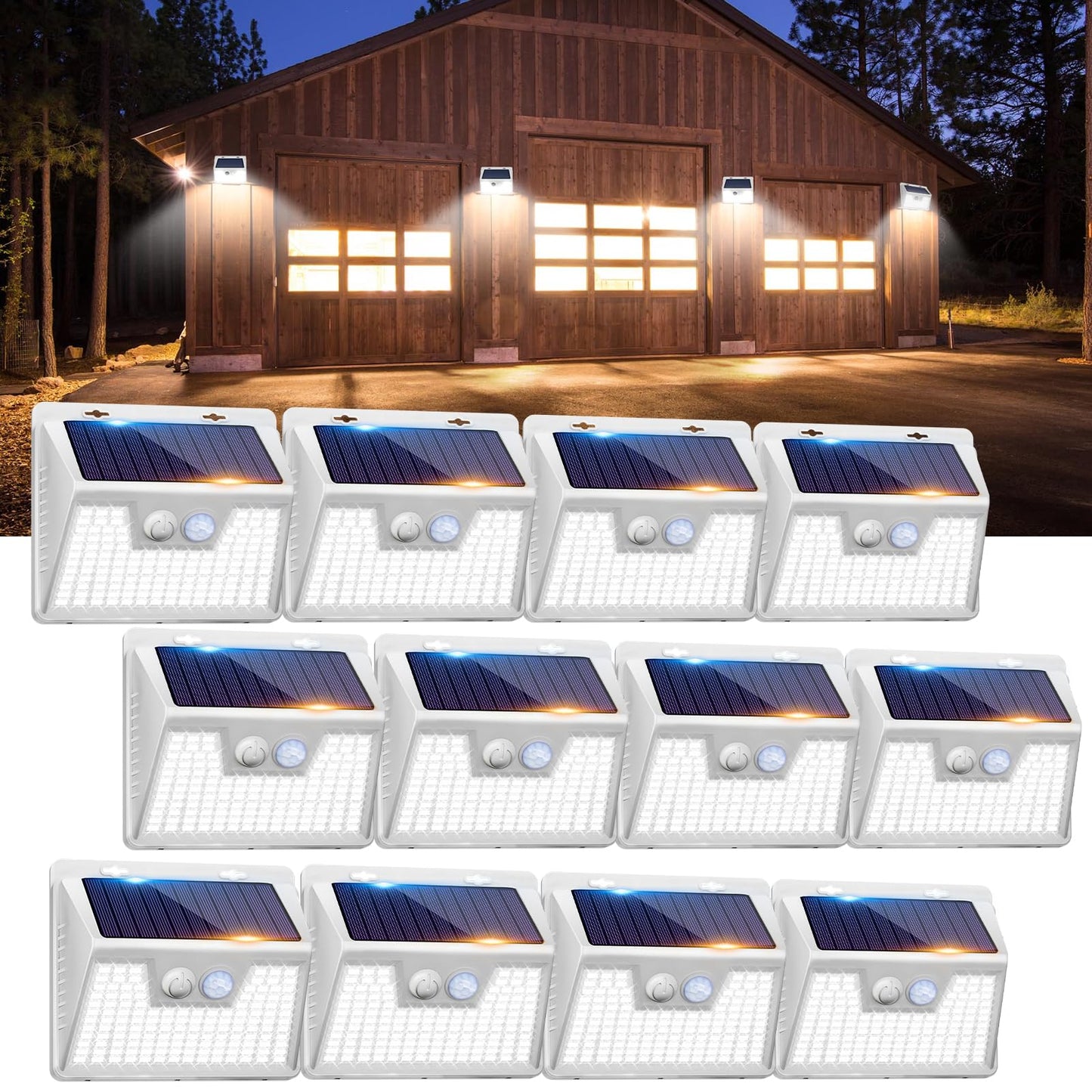Peasur Solar Lights Outdoor Waterproof [12 Packs/140 LEDs], 3 Lighting Modes Motion Sensor Ultra Bright Security Lights for Outside Fence Patio Deck[White]