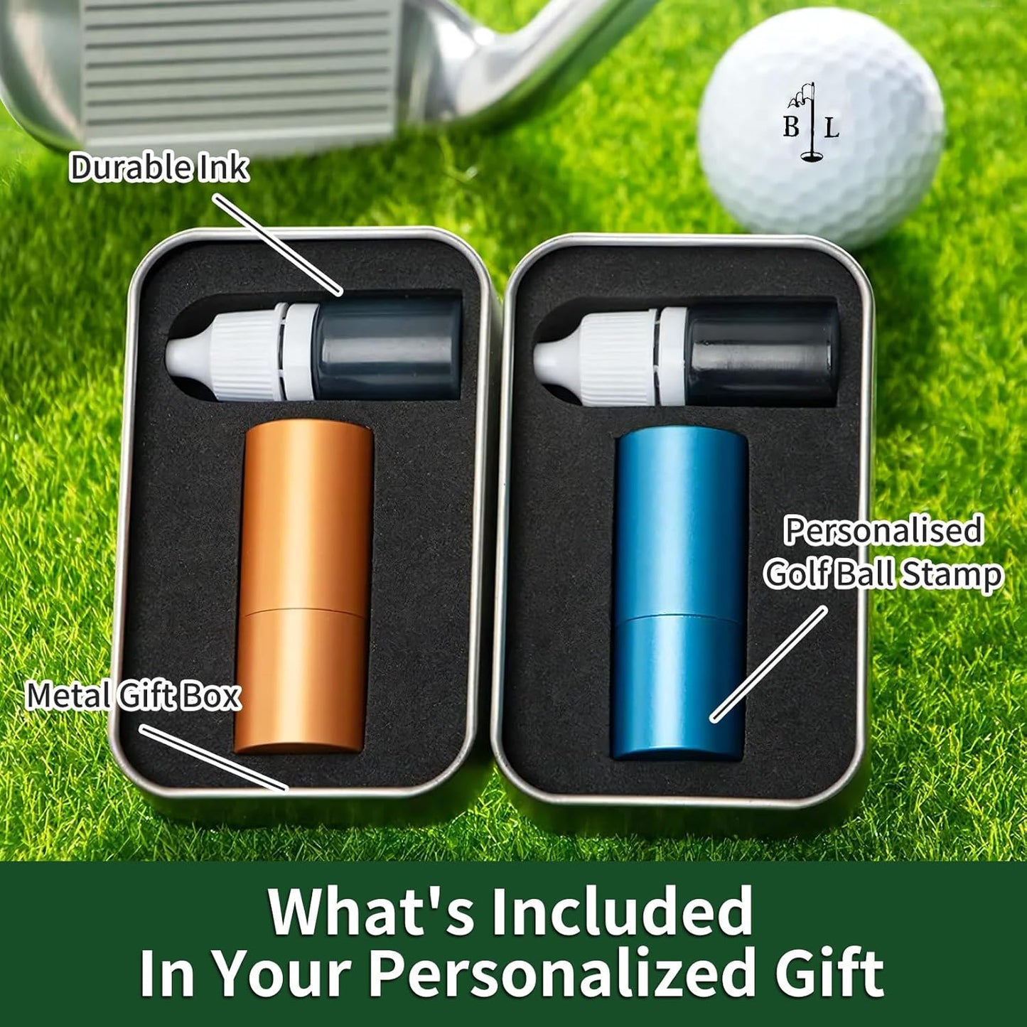 Personalized Golf Ball Stamp with Metal Storage Case, Custom Name Reusable Golf Ball Marking, Golf Accessories, Gifts for Golf Lovers, Golfers, Dad, Husband, Father's Day Birthday