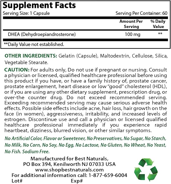 Best Naturals DHEA 100mg & Vitamin K2 (MK7) with D3