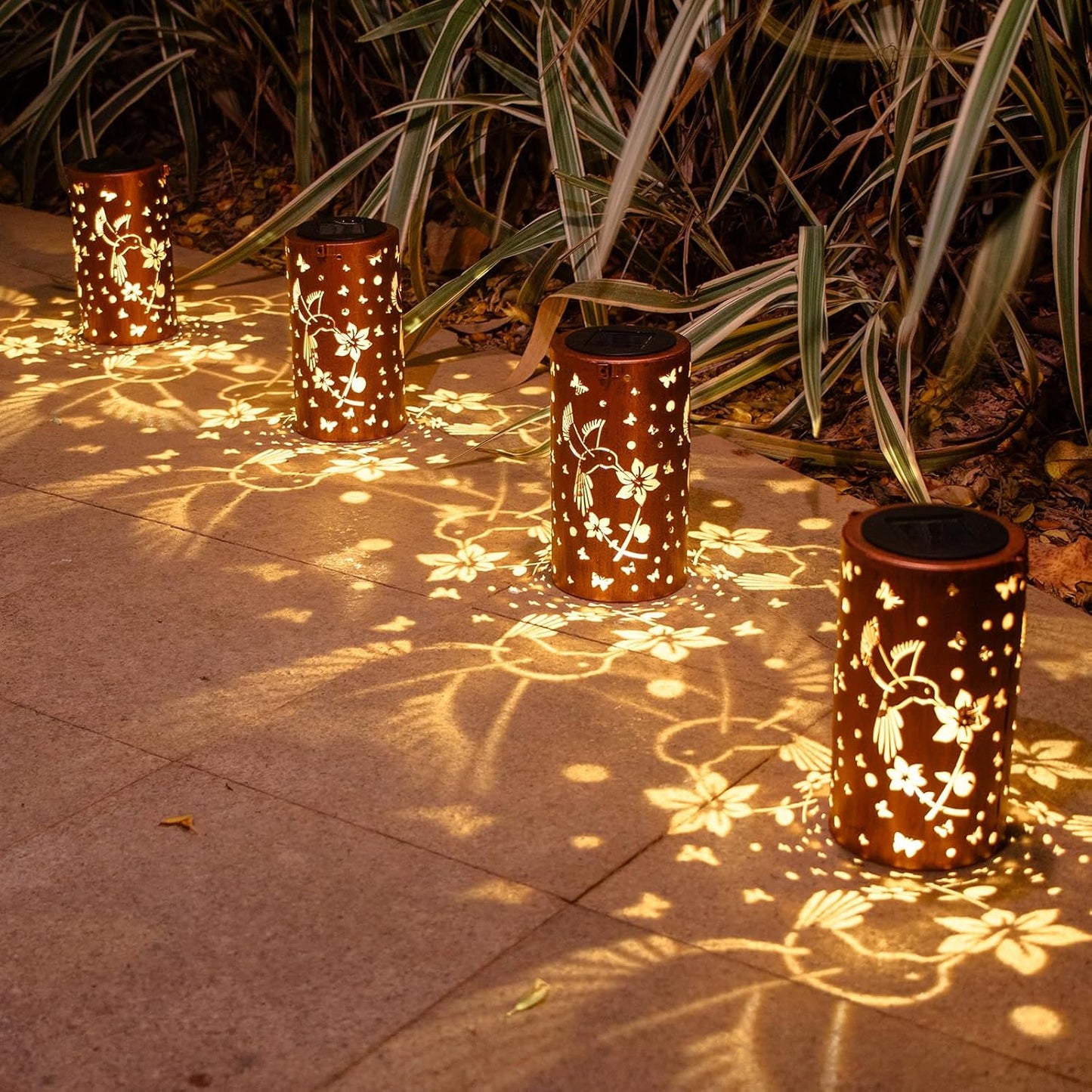 4 Pack Solar Lanterns Outdoor Waterproof Hummingbirds Birthday Gifts for Women Mom Grandma Garden Decor Metal Hanging LED Decorative Light for Patio Yard Lawn Backyard Front Porch Gardening Gifts