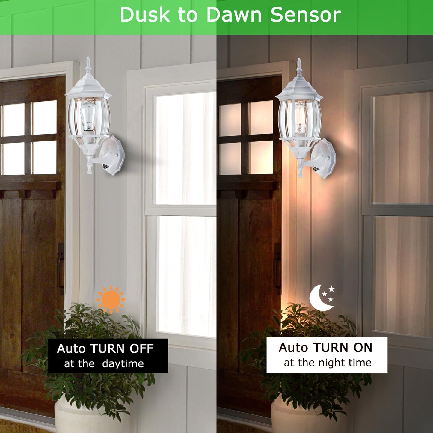 Faymart Lighting 2 Pack 16.8In White Porch Lights Dusk To Dawn  Sensor Wall Sconce White Outdoor Light Fixture For House  Dusk To Dawn Exterior Wall Light For Porch Front Door Garage  E26