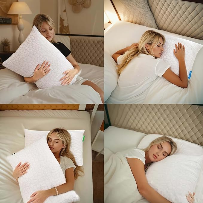 Cooling Pillows for Sleeping, Adjustable Shredded Memory Foam Bed Pillows Standard Size Set of 2, Cool Pillow for Hot Sleepers, with Extra Fill for Side Back and Stomach Sleepers