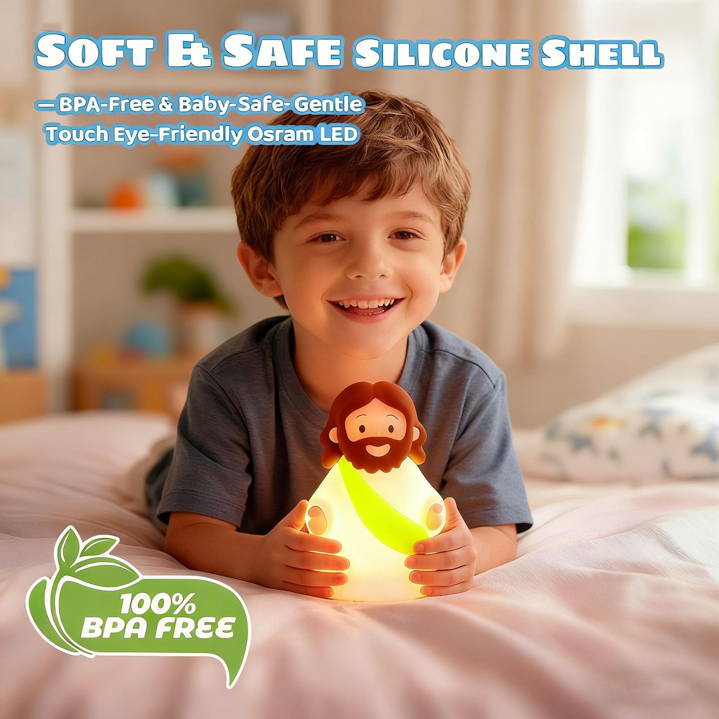Magical Jd Little Jesus Night Light Mini Jesus Silicone Lamp Dimmable Nursery Nightlight For Kids Rechargeable Bedside Touch Lamp Perfect For Christmas  Easter And Baptism Gifts (Yellow)
