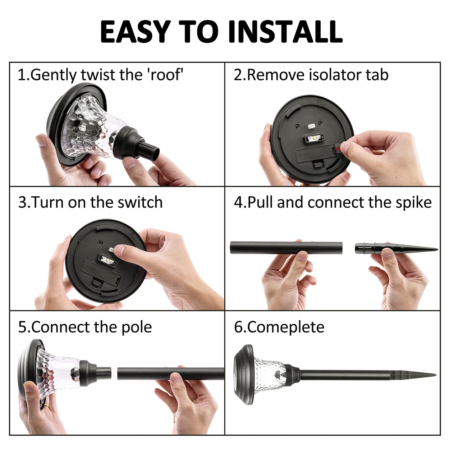 GIGALUMI Solar Pathway Lights 8 Pack, Waterproof LED Outdoor Lights, Warm White, Black, Model 8528
