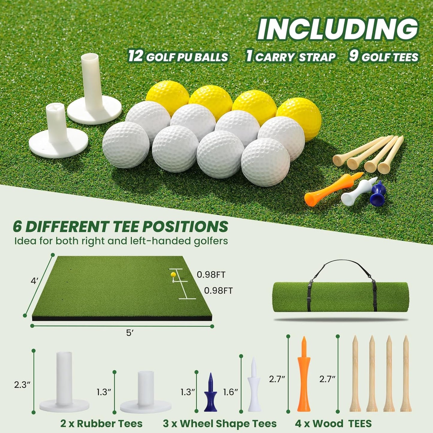 Premium Dual-Turf Golf Hitting Mat - 4x5ft Indoor/Outdoor Practice Mat with Realistic Fairway & Rough Turf, Portable Golf Swing Training Mat with Alignment Guide Real Feel for Driving Range