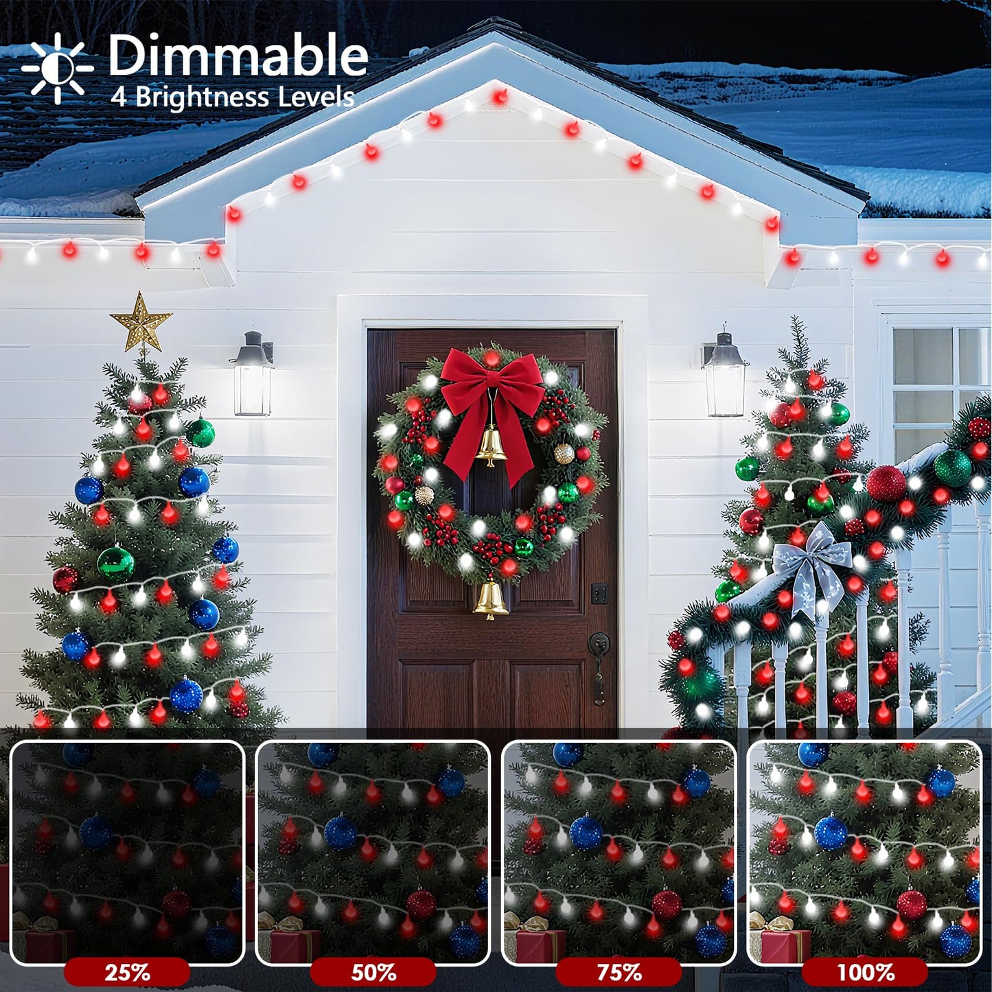 43Ft 100Led Connectable Christmas String Lights Indoor Outdoor - Red And White Fairy Lights Plug In With Remote & 8 Modes  Globe Twinkle Light For Christmas Decorations Bedroom Room Tree Party