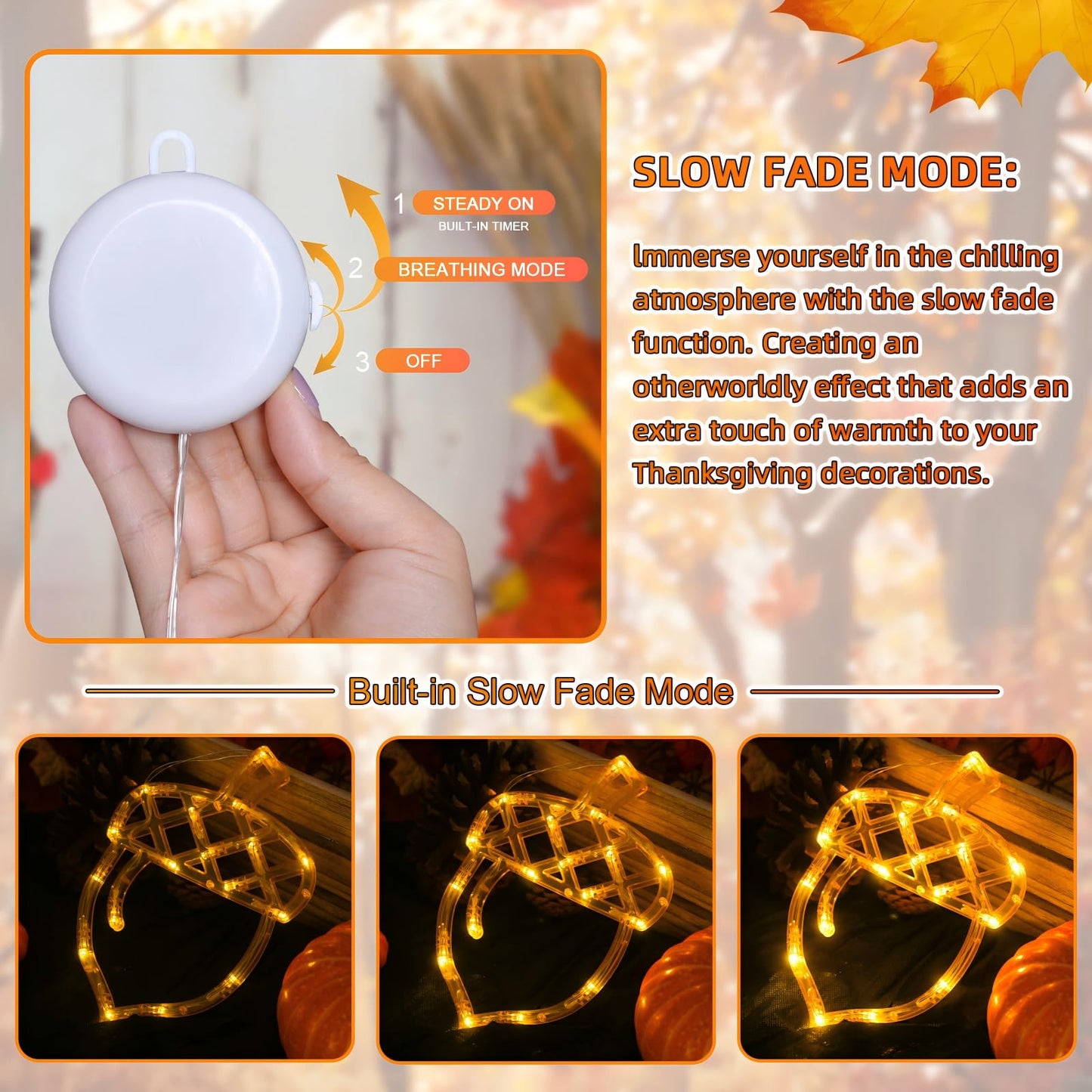 Lolstar Fall Decor Window Lights 2025 Thanksgiving Decorations Acorn Maple Leaves Pumpkin Led Lights With Suction Cups Battery Operated(unique design) Slow Fade Mode Timer Autumn Decorations For Home