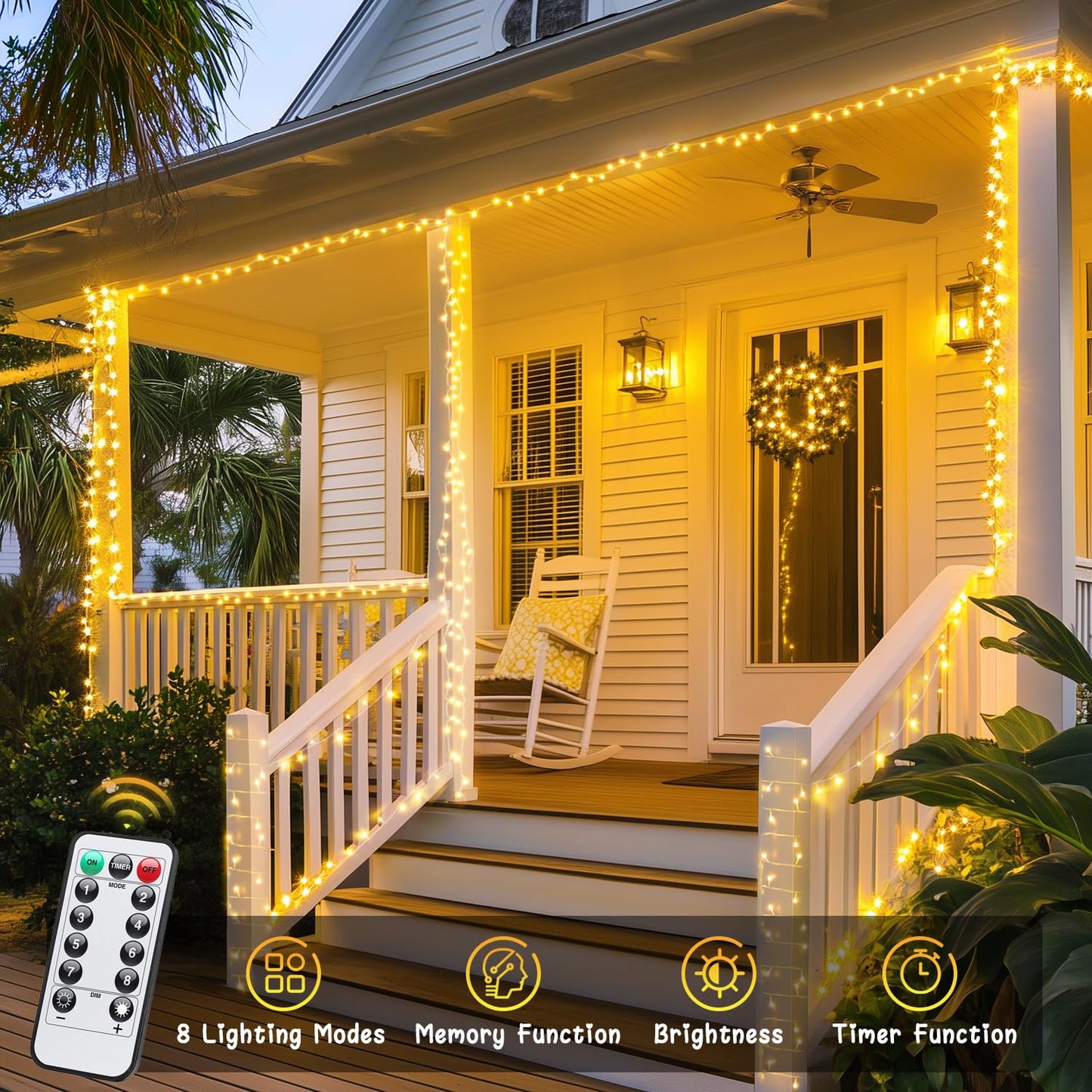 JMEXSUSS 2 Pack Battery Operated String Lights, 33ft, 100 LED, Warm White, 8 Modes, Model 690489fc-45b9-4365-