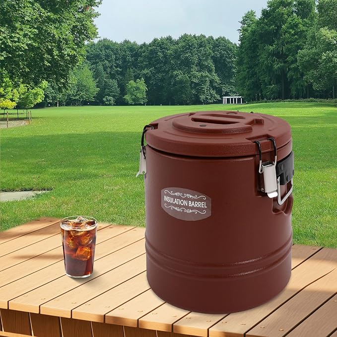 Eapmic 15.85Qt Insulated Food Container, Stainless Steel Container, 15L Commercial Soup Carrier 6 Hours Heat Preservation for Hot and Cold Food Storage Restaurant Canteen Home Lunch Use (Brown, 15L)