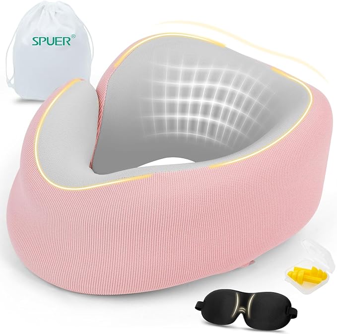 Neck Pillow, Travel Pillows for Airplanes, 100% Memory Foam Airplane Pillow, Portable Adjustable Neck Pillow for Flight, Comfortable & Breathable Cover, Machine Washable, Travel Essentials Kit