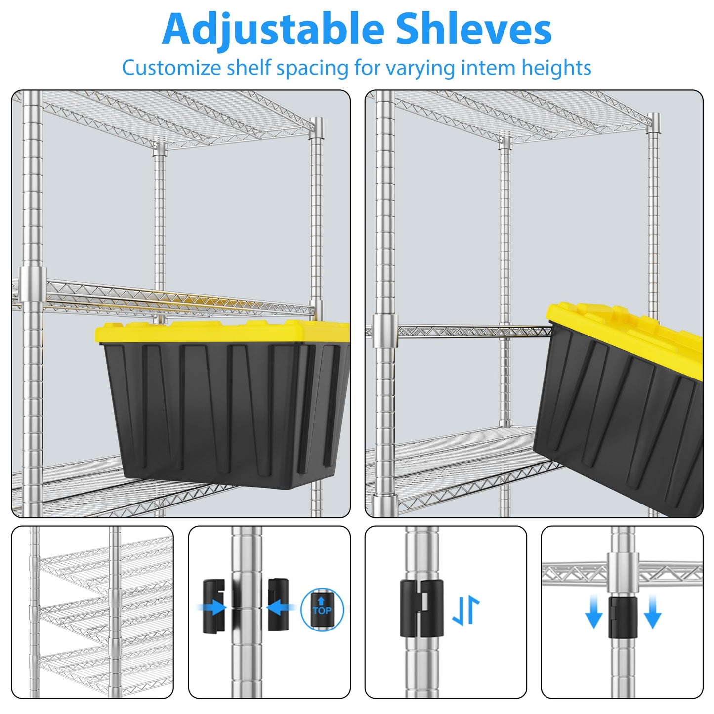 Homdox 4-Tier Heavy Duty Metal Shelves with Wheels - 2400LBS Commercial Adjustable Shelves for Garage, Pantry, Kitchen - 24"x60"x72", Chrome