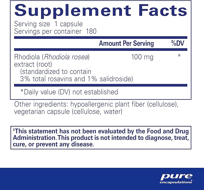 Pure Encapsulations Rhodiola Rosea - for Occasional Stress, Endurance & Fatigue Relief* - with Adaptogens - Gluten Free & Vegan - 180 Capsules