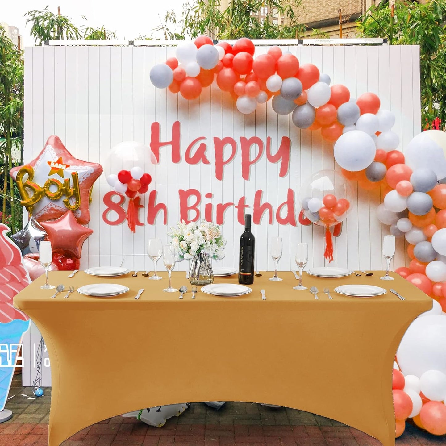 SuperO 2Pack Waterproof Spandex Table Cover for 6FT Table Universal Fitted Stretch Tablecloth for Party, Banquet, Wedding and Events-Gold