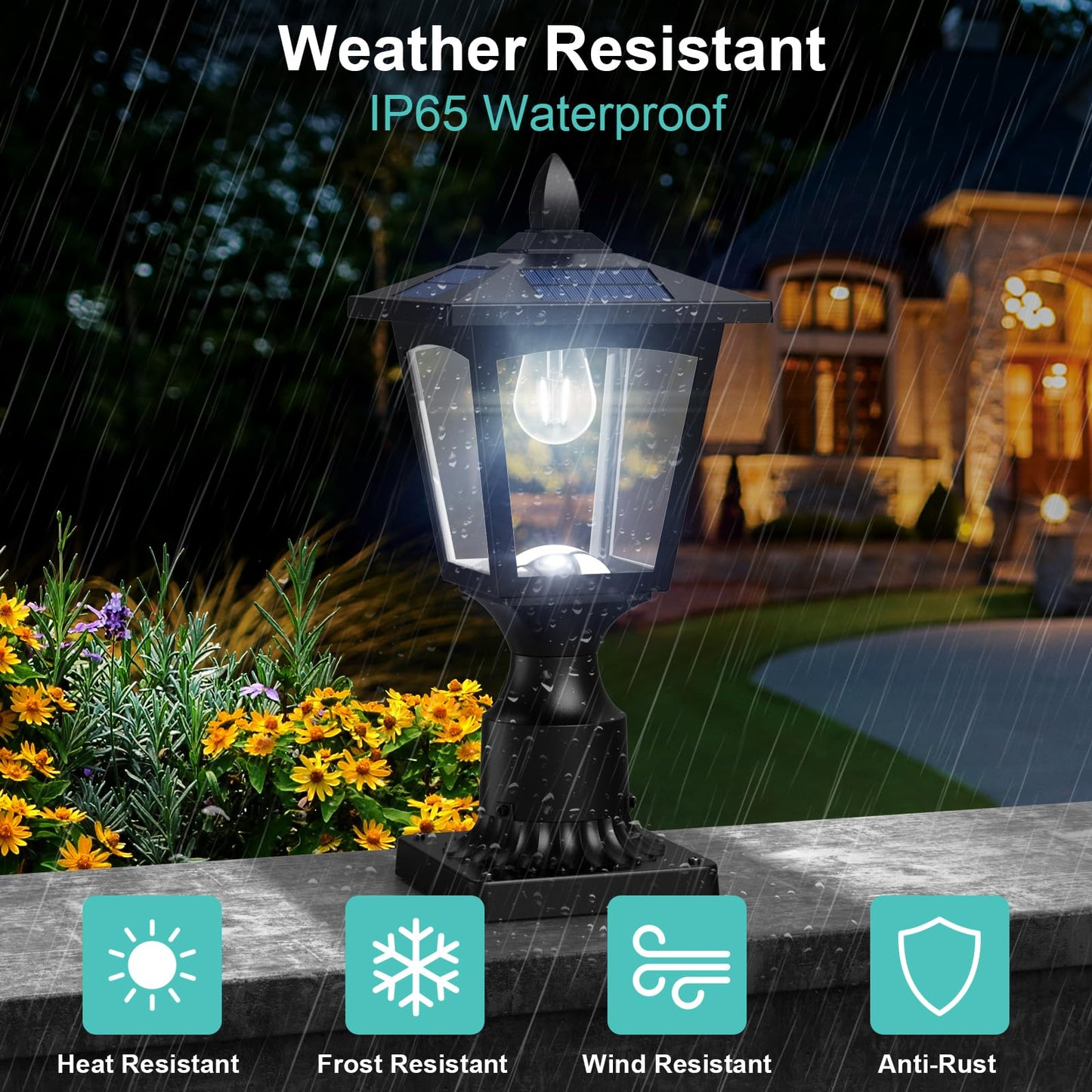 Greluna Solar Post Lights, 6000K Dusk to Dawn Outdoor Waterproof Lamp, Cool White, Model PL007