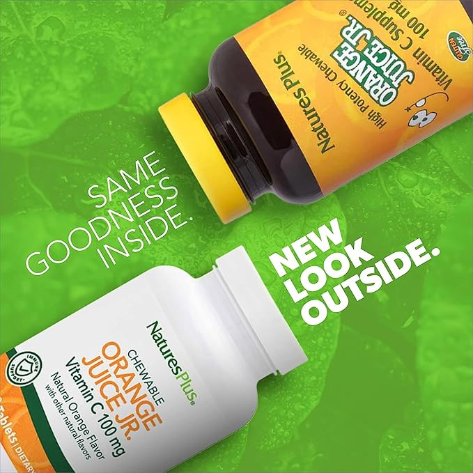 Natures Plus Orange Juice Jr. - Pack of 2, 180 Chewable Tablets - 100 mg Vitamin C - Vegetarian, Gluten Free - 360 Total Servings
