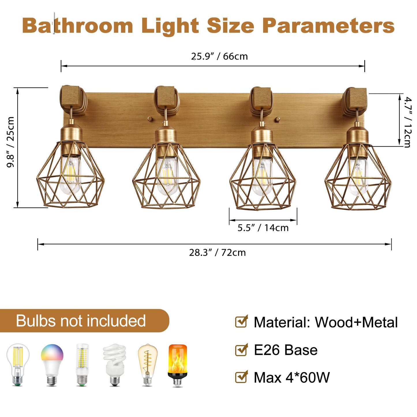 Bathroom Gold Vanity Light Fixtures  4-Light Gold Bathroom Light Fixtures Over Mirror  Sconces Wall Lighting With Elegant Metal Lampshade For Living Room  Bedroom  Hallway
